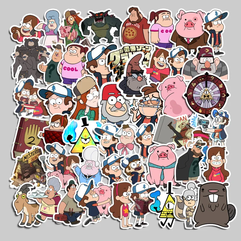 50pcs Animated Gravity Falls Stickers Suitcase Water Cup Guitar Scooter Stationery Refrigerator Mobile Phone Decoration Stickers