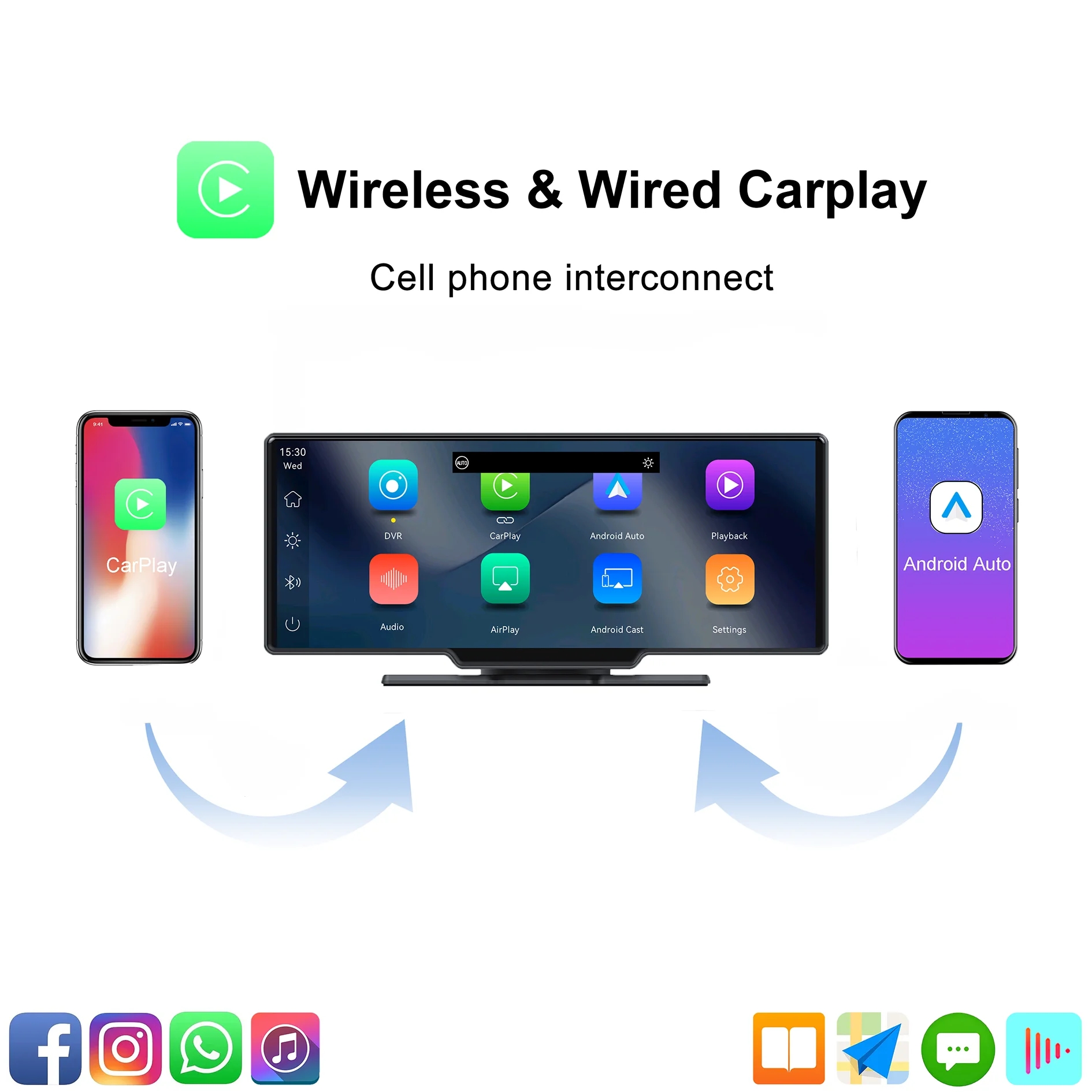 2024 Latest 10.26 Inch 4K Carplay with Light-Sensor Dual Track Stereo Radio Wireless Air Play Carplay with Wireless Android Auto