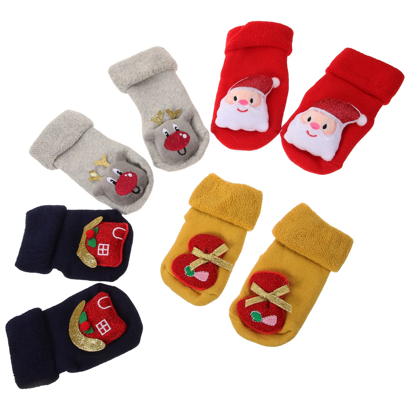 

4Pairs Christmas Baby Socks Soft Lightweight Anti-Slip Knitted Floor Socks Winter Cold Protection Stocking for Toddlers