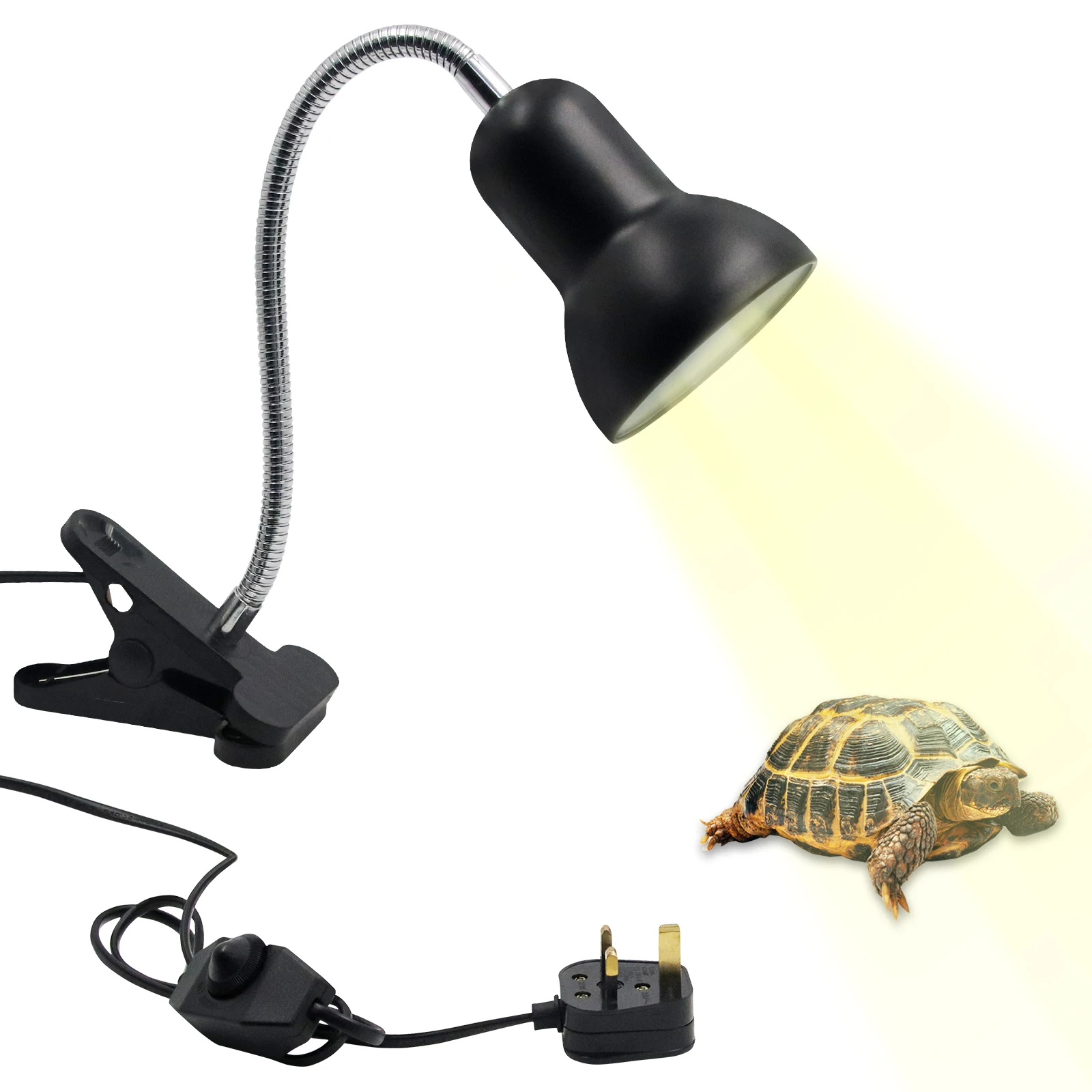 

E27 Reptile Heat Lamp, 200W Dimmable Basking Lamp with Clamp, 360° Rotatable for Tortoise Frog Lizard Snake, UK Standard