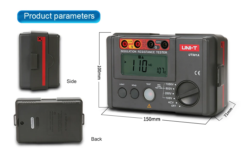 UNI-T UT501 UT502 Insulation Resistance Tester Digital Ohmmeter Megohmmeter Professional Ohm Measurement Tester Voltmeter
