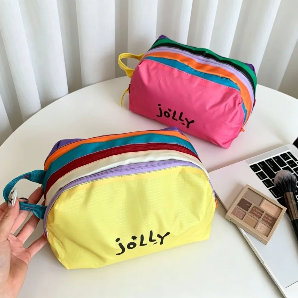 Portable Handheld Makeup Bag Dopamine Color Three Layers Cosmetic Bag Large Capacity Daily Use Wash Organizer Bag Outdoor