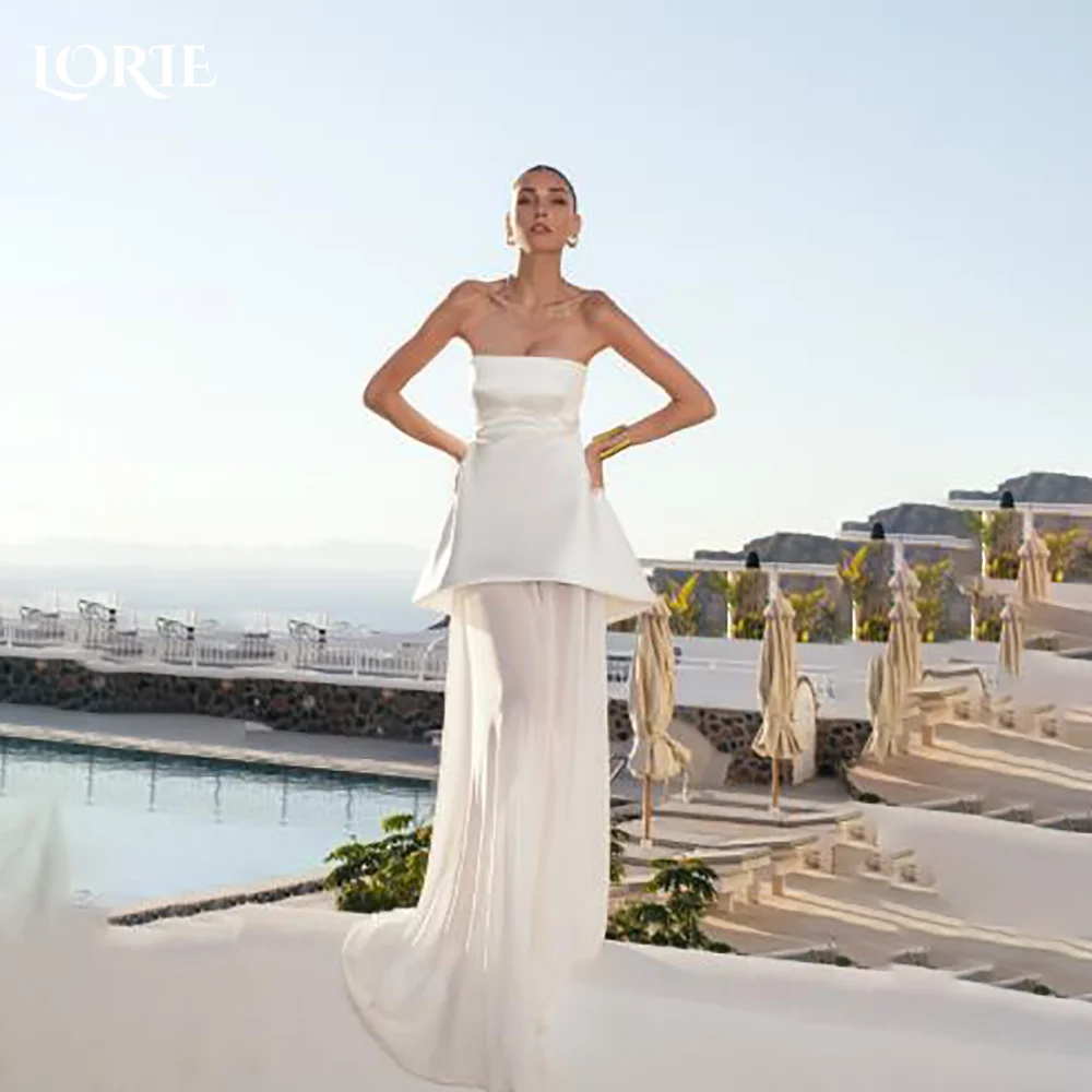 

LORIE Lace Beach Wedding Dresses Strapless A-Line Satin Bride Gown Illusion Princess Bridal Dress vestidos de novia Customized