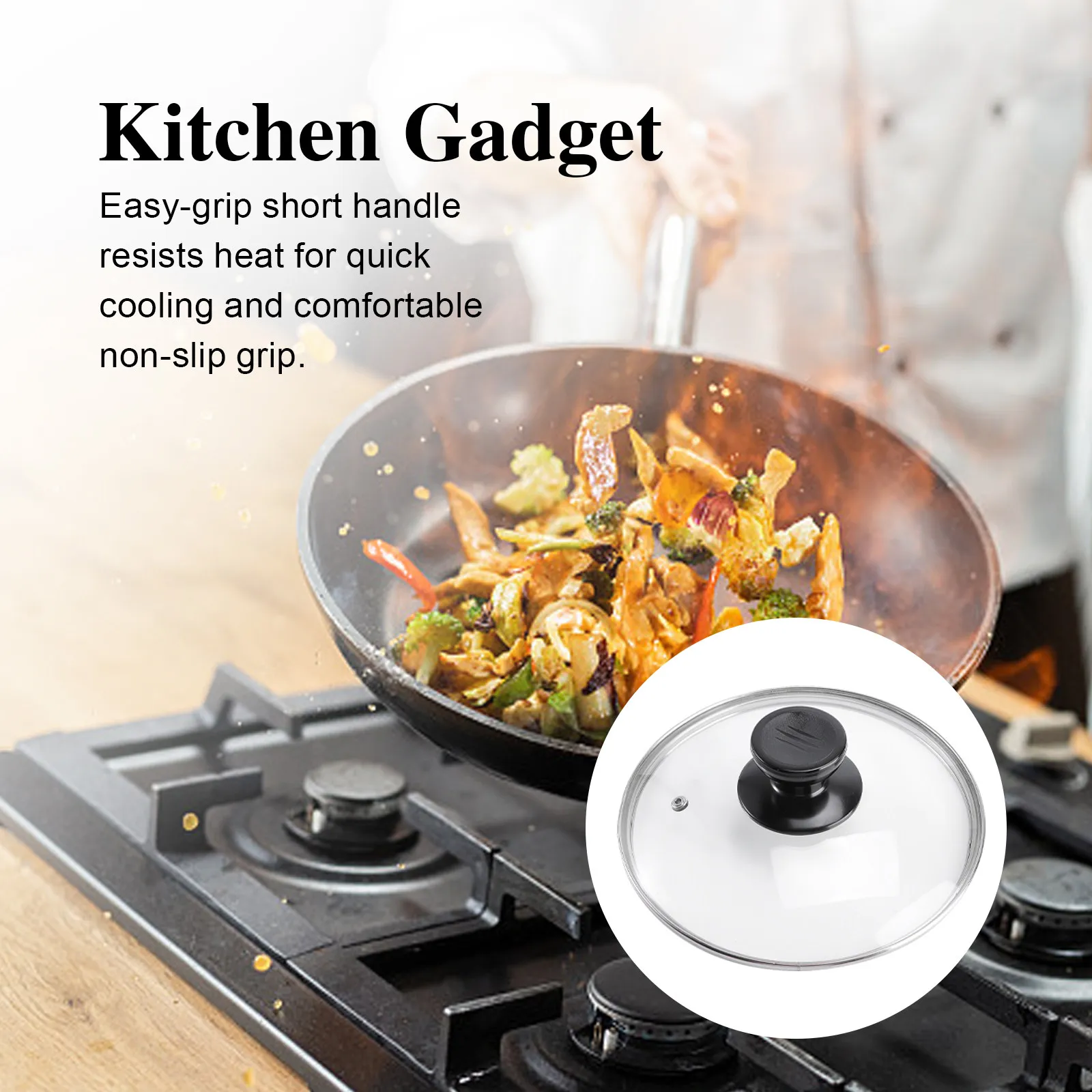 

1Pcs Circular Pot Cover Tempered Glass Transparent Visual Lid Heat Resistant Non Slip Handle Flat Knob Drip