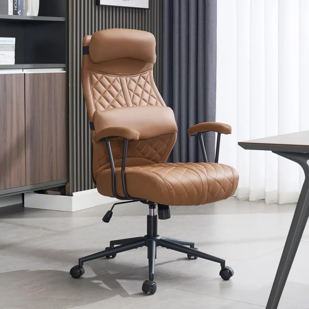 

Modern Leather Office Chair, High Back Conference Room Chairs Mid-Century Reclining Office Chairs with Removable Pillow,