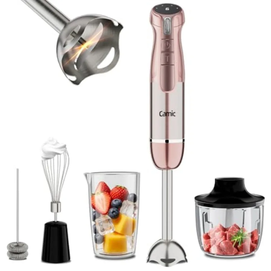 

Hand Blender Cordless Immersion Blender with 6 Speeds 4 in 1 Portable Mixer Electric Handheld Mixer with Blender Chopper Whisk