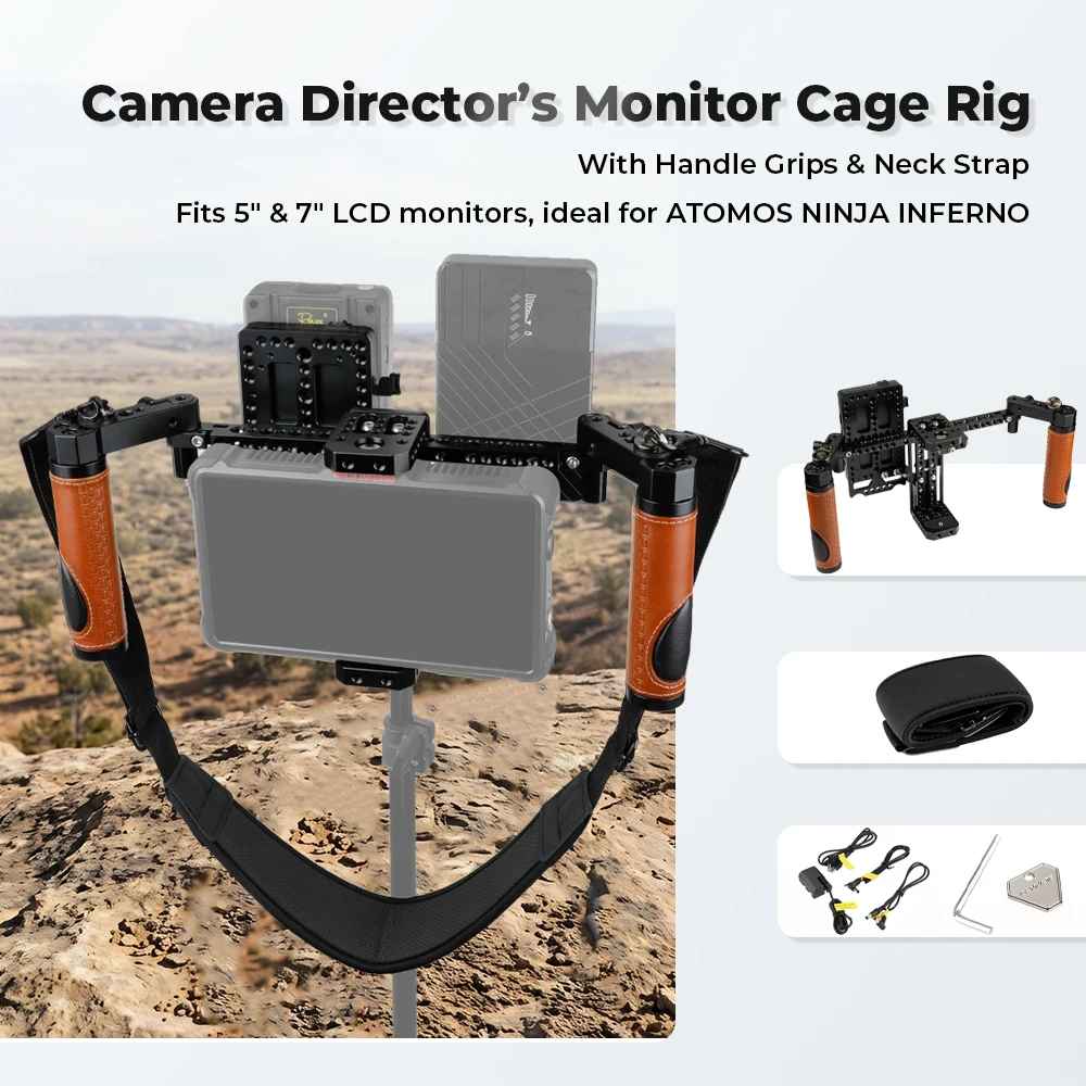 CAMVATE Camera Director’s Monitor Cage Rig With Handle Grips & Neck Strap Fits 5