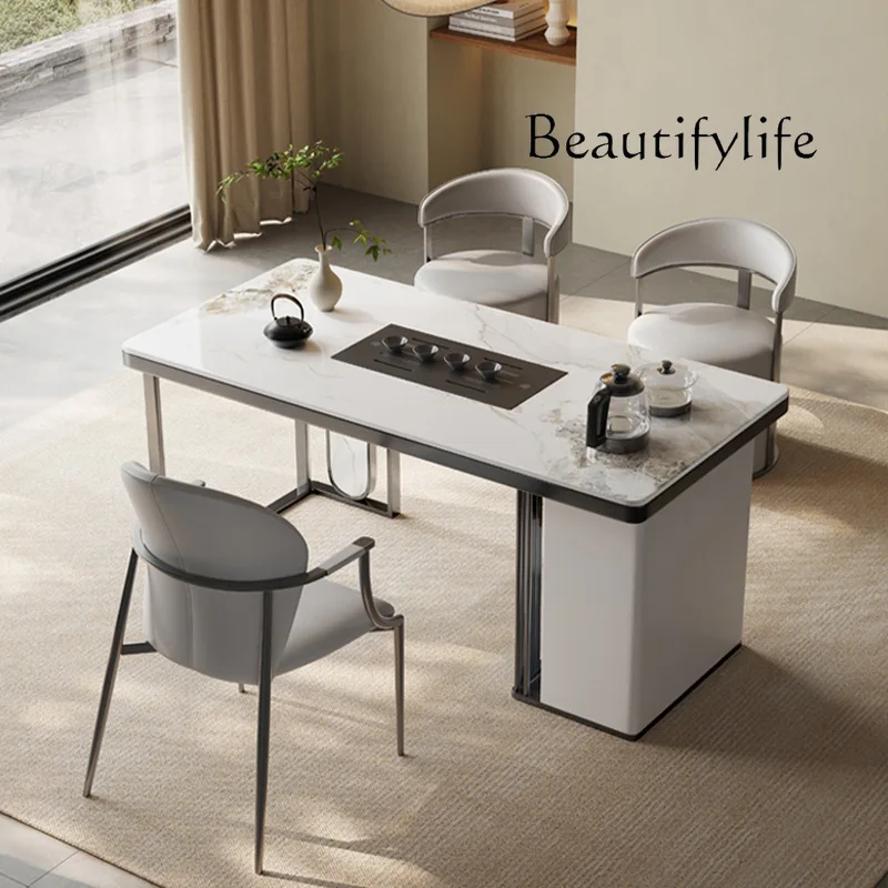 Japanese-style medieval rock slab tea table household balcony solid wood small apartment tea table