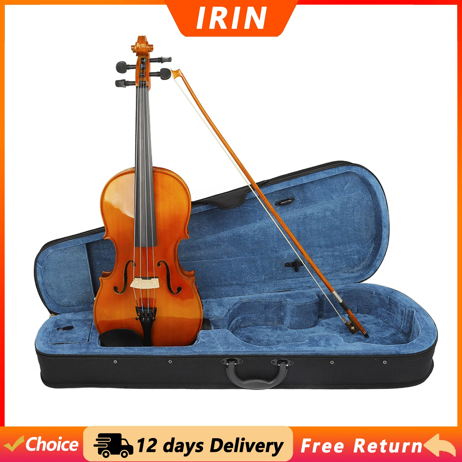 IRIN VA-E15 EQ Viola 16 Inch Electric-Acoustic Solid Wood Viola with Case Bow Professional Stringed Musical Instrument
