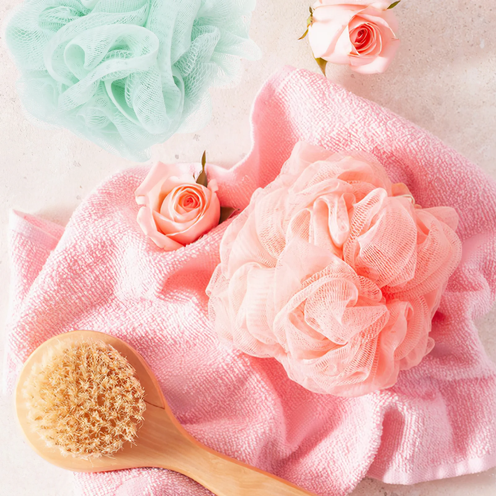 

7Pcs Bath Ball Shower Loofah Sponge for Body Exfoliating Cleanse Firm Mesh Scrubber with Hanging Rope Household Bathroom