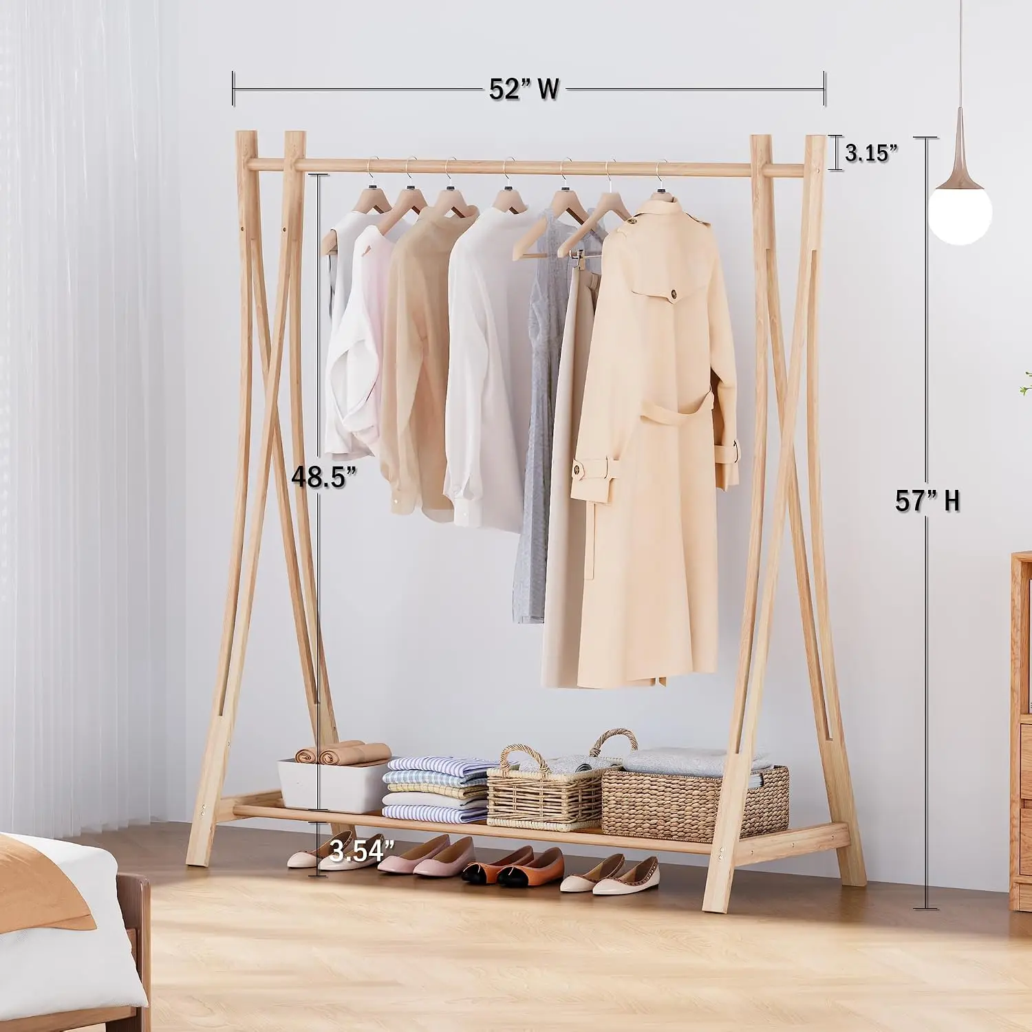 Wooden Retail Clothes Rack With Shelf, 52