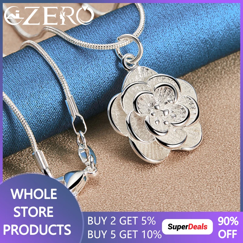 

ALIZERO 925 Sterling Silver With 16-30 Inch Snake Chain Flower Pendant Necklace For Women Wedding Engagement Party Fine Jewelry