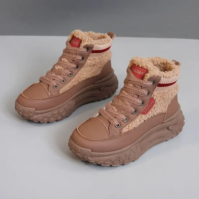 2024 Nieuwe Koreaanse Stijl Winter Vrouwen Thermisch Gevoerde Hoge Top Warme Snowboots Dikke Zool Casual Sport Snowboots