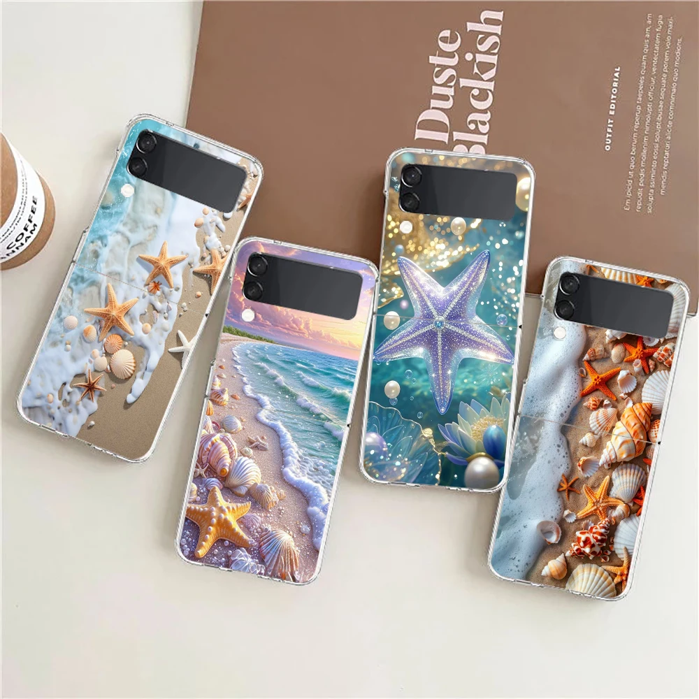 

Чехол для телефона Samsung Galaxy Z Flip 7,6,5,4, прозрачный чехол для Samsung Z Flip 3, жесткий ПК, складной чехол с узором морской звезды