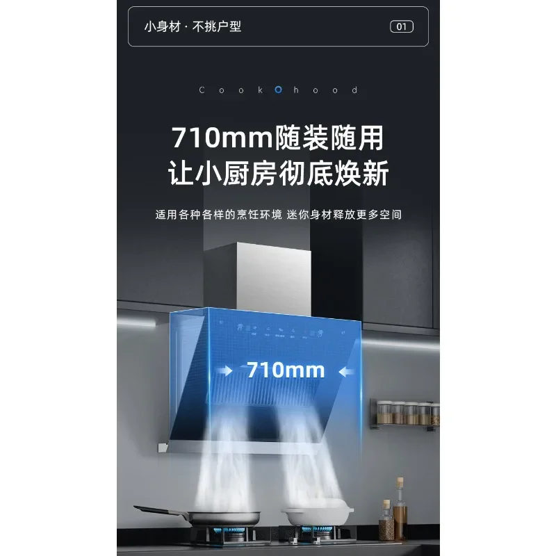 220V Rongsida Small Range Hood for Apartment High Suction Compact Size Kitchen Exhaust Fan J