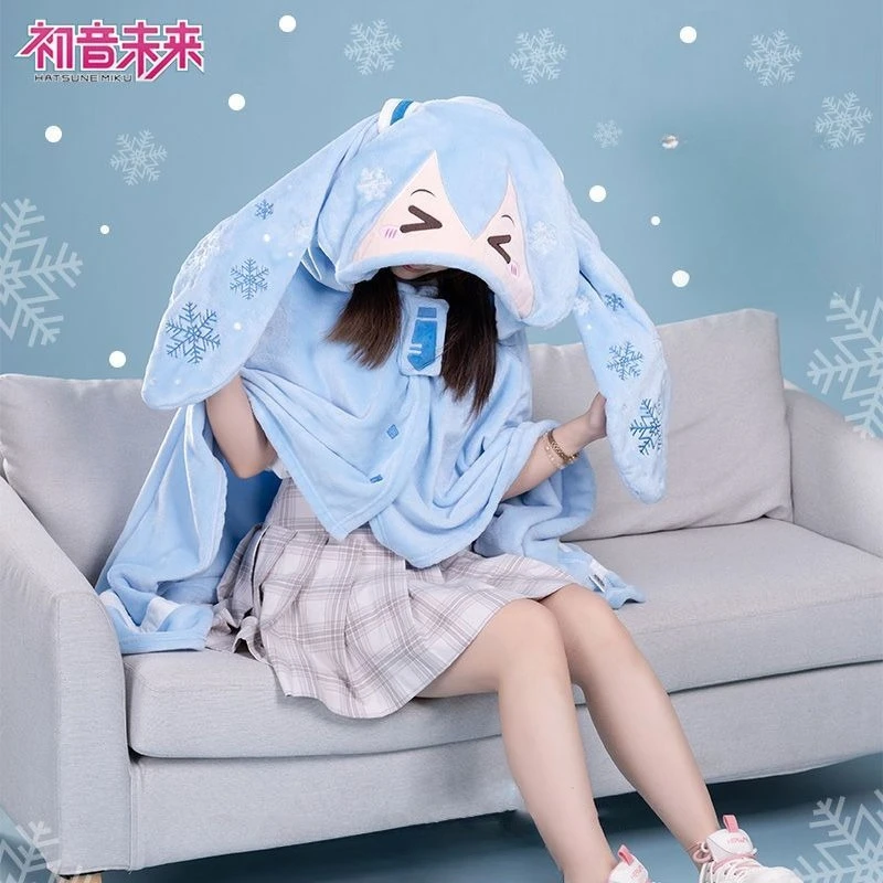 

New Hatsune Miku Kawaii anime air conditioning cloak cute cartoon Miku multifunctional hooded plush warm nap shawl holiday gift