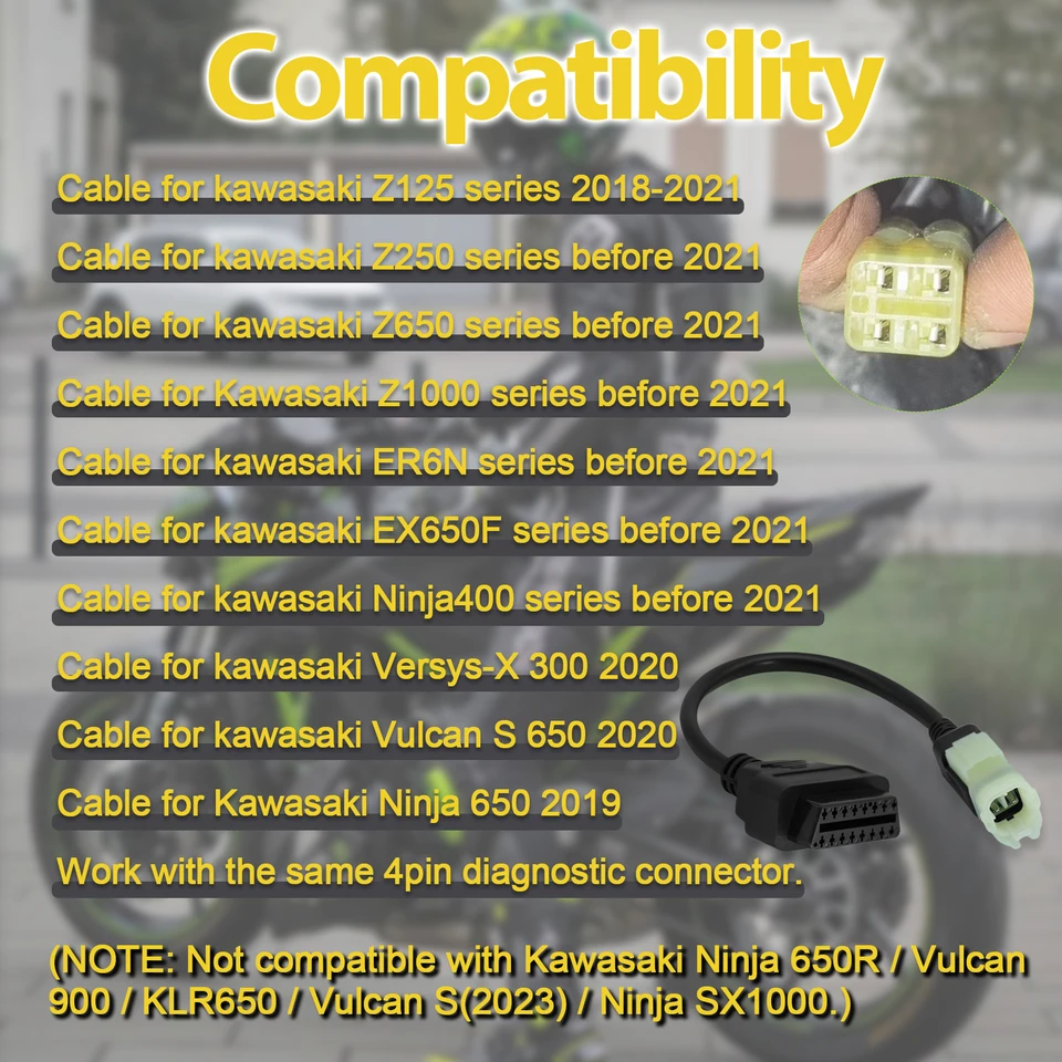 4Pin OBD2 Adapter For Kawasaki Z250 Z650 Z1000 ER6N EX650F