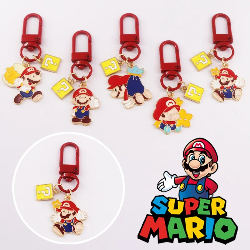 Super Mario Metal Cartoon Keychain Adult Children\'s School Bag Pendant Anti-lost Key Ring Chains Trinkets Birthday Present Gifts