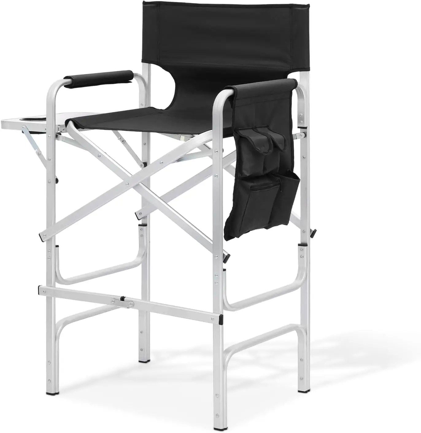 

31-Inch Seat Height Folding Camping Tall Directors Chair with Side Table Foldable Portable Makeup Artist Chair, Black