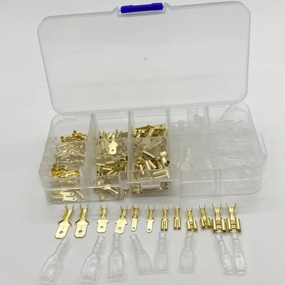 135pcs Gold Insulated Male Female Electrical Wire Wrap Connector Assorted Kit 2.8/4.8/6.3mm Sleeve Spade Crimp Terminals Set