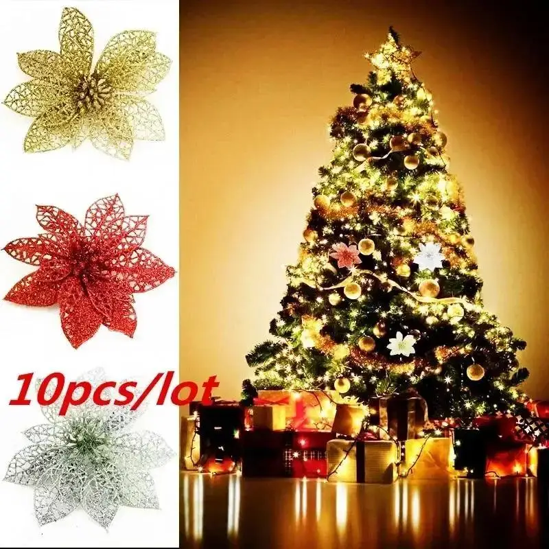 2026 Christmas Simulation Flowers Xmas Tree Decor Wreath Ornaments Hollowed Out Flower Merry Christma Party Celebrate Decor