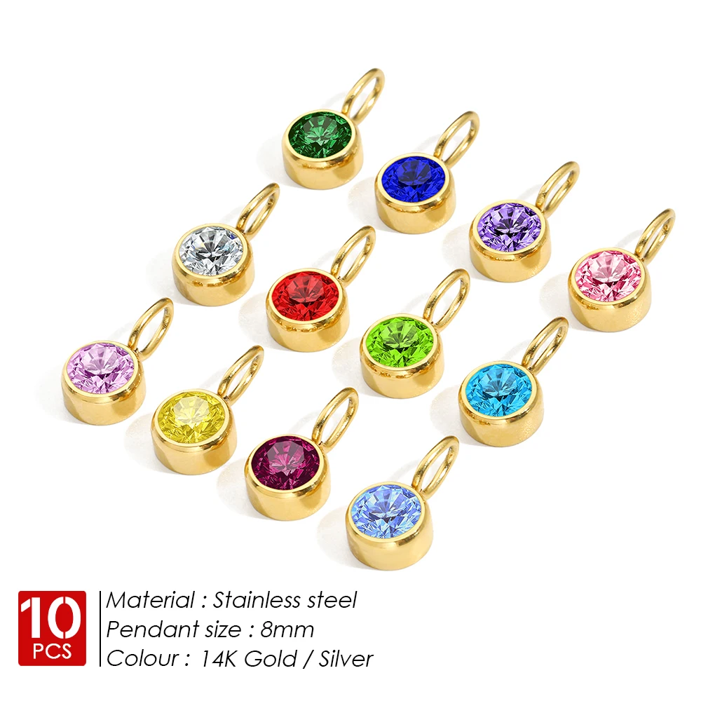 eManco 10PCS Birthstone Pendant Rhinestone Charm Month Zirconia for Making Woman Necklace Color Stone Accessories Birthday Gift