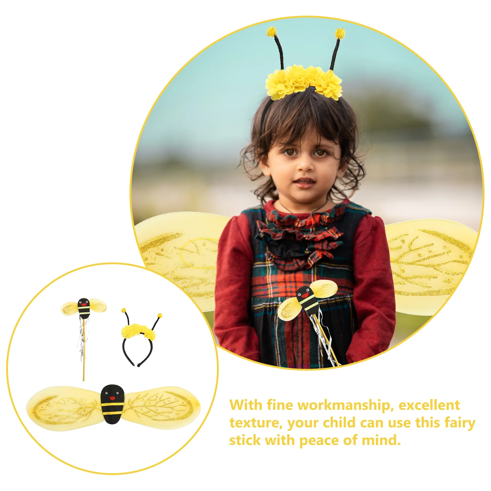 1 set 1 Set Bee Wings Hairband Fairy Wand For Kids Party Costume Halloween Girls Dress Up Ornament Decorative Wing Accessory