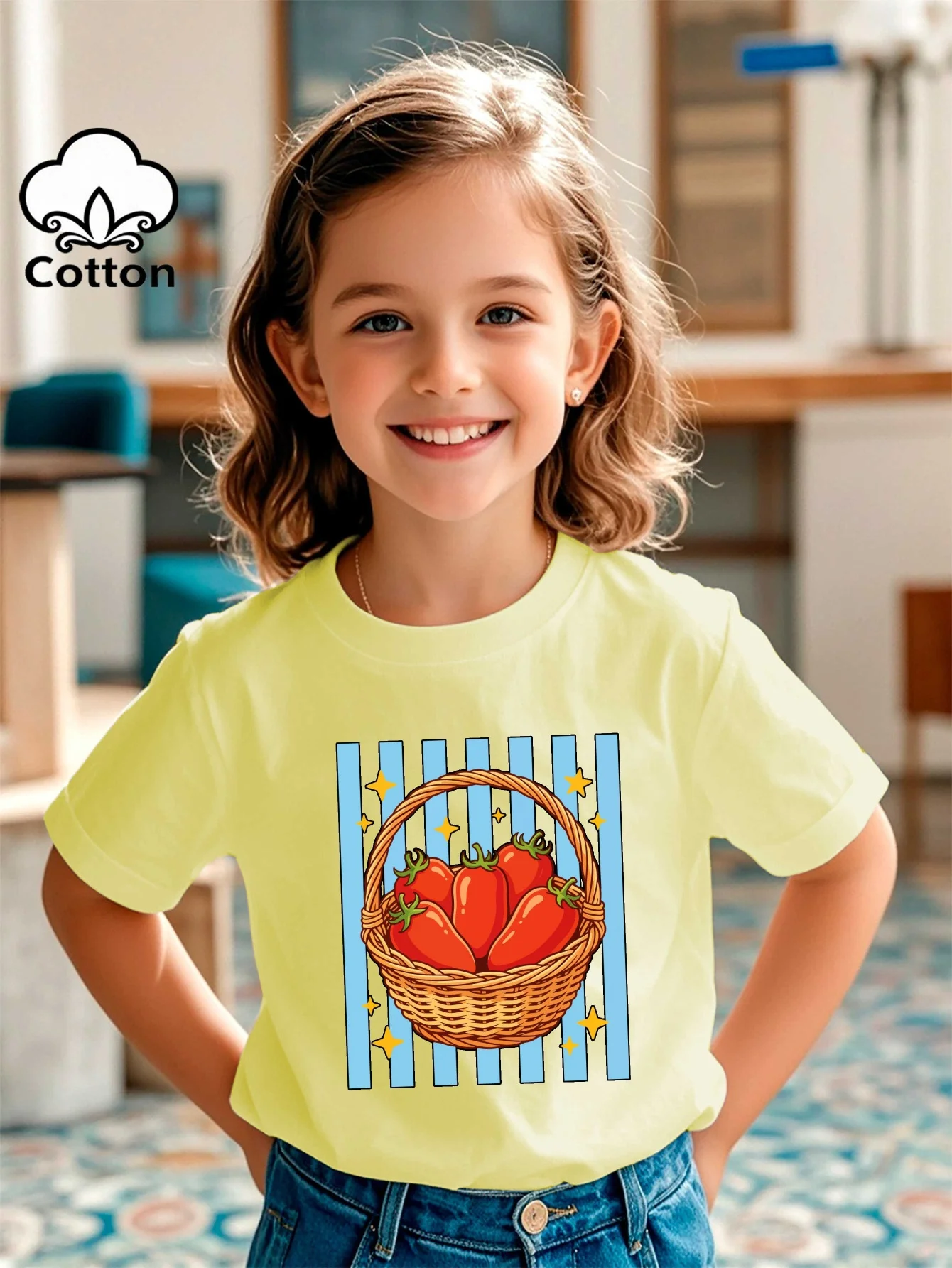 Cartoon Vegetable Basket Graphic T Shirt Family Matching Boys Girls Kids Short Sleeve Cute Star Striped Children Daily Tops