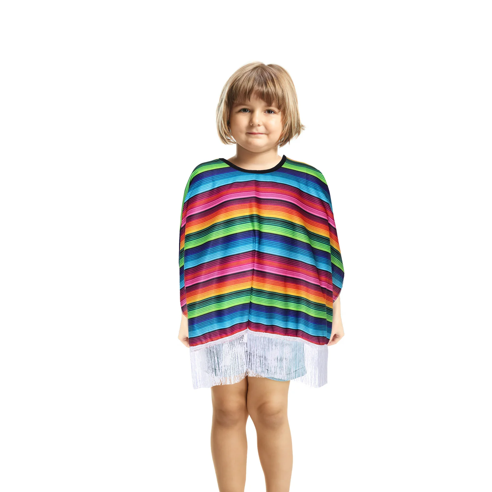 Disfraz de chal mexicano para niños, capa colorida ligera para Halloween, Cosplay, fiesta, capa para niños y niñas
