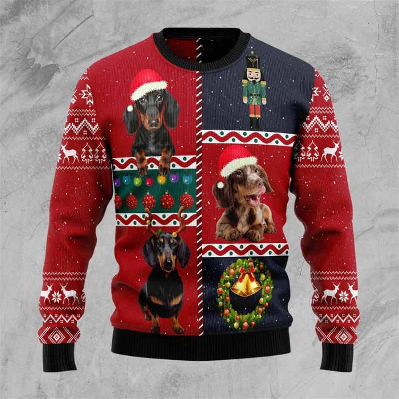2025 3d Print Ugly Christmas Sweater Funny Dog Graphic Sweatshirts For Men Women Long Sleeve Pullovers Dachshund Rottweiler Tops