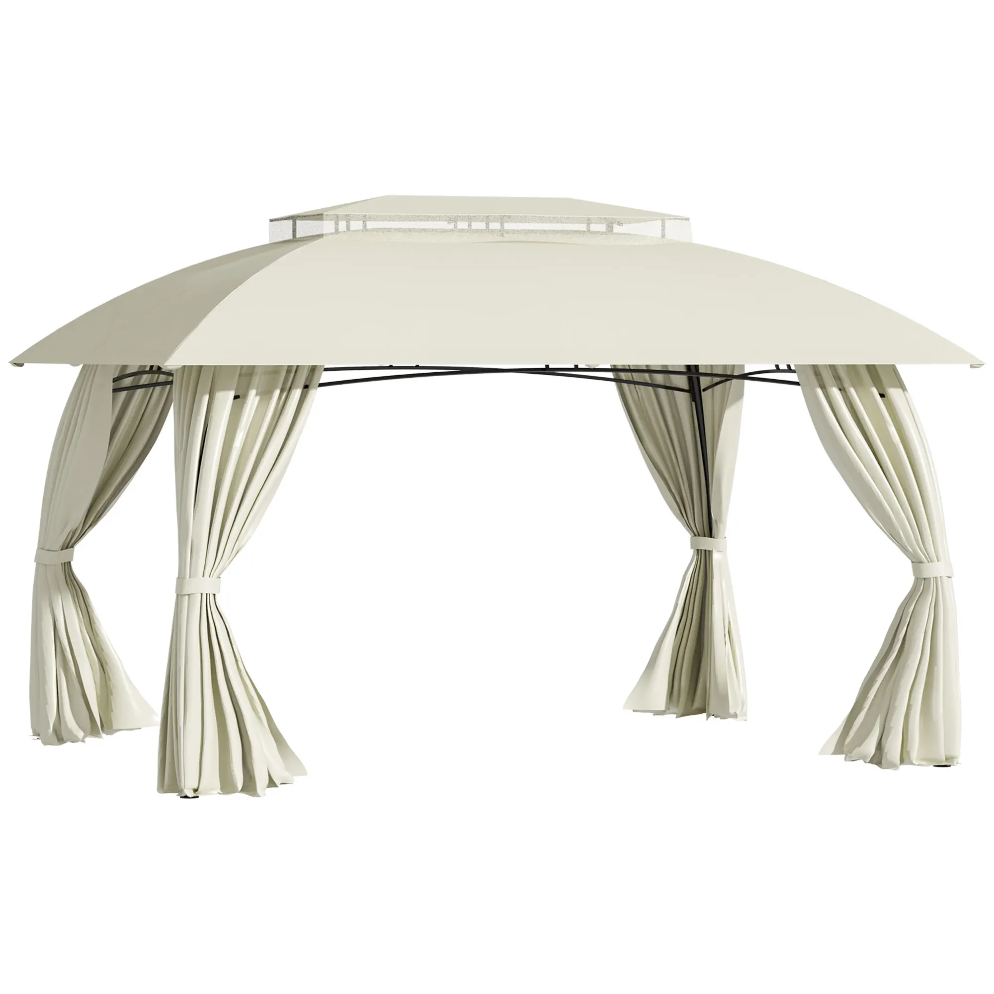 13' X 10' Patio Gazebo, Double Vented Canopy Shelter, Curtains, Steel, Beige image 2