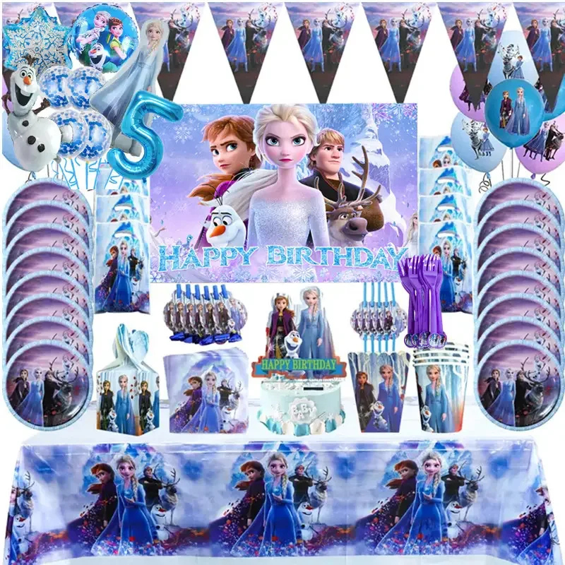 Frozen Girls Birthday Party Decor Elsa Anna Princess Disposable Tableware Paper Cup Plate For Balloon Kilds Baby Shower Supplies