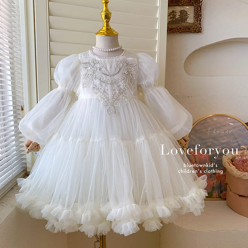 

Элегантное платье с цветочным узором для девочек - платье принцессы с жемчугом, роскошное платье принцессы для девочек на день рождения в придворном стиле