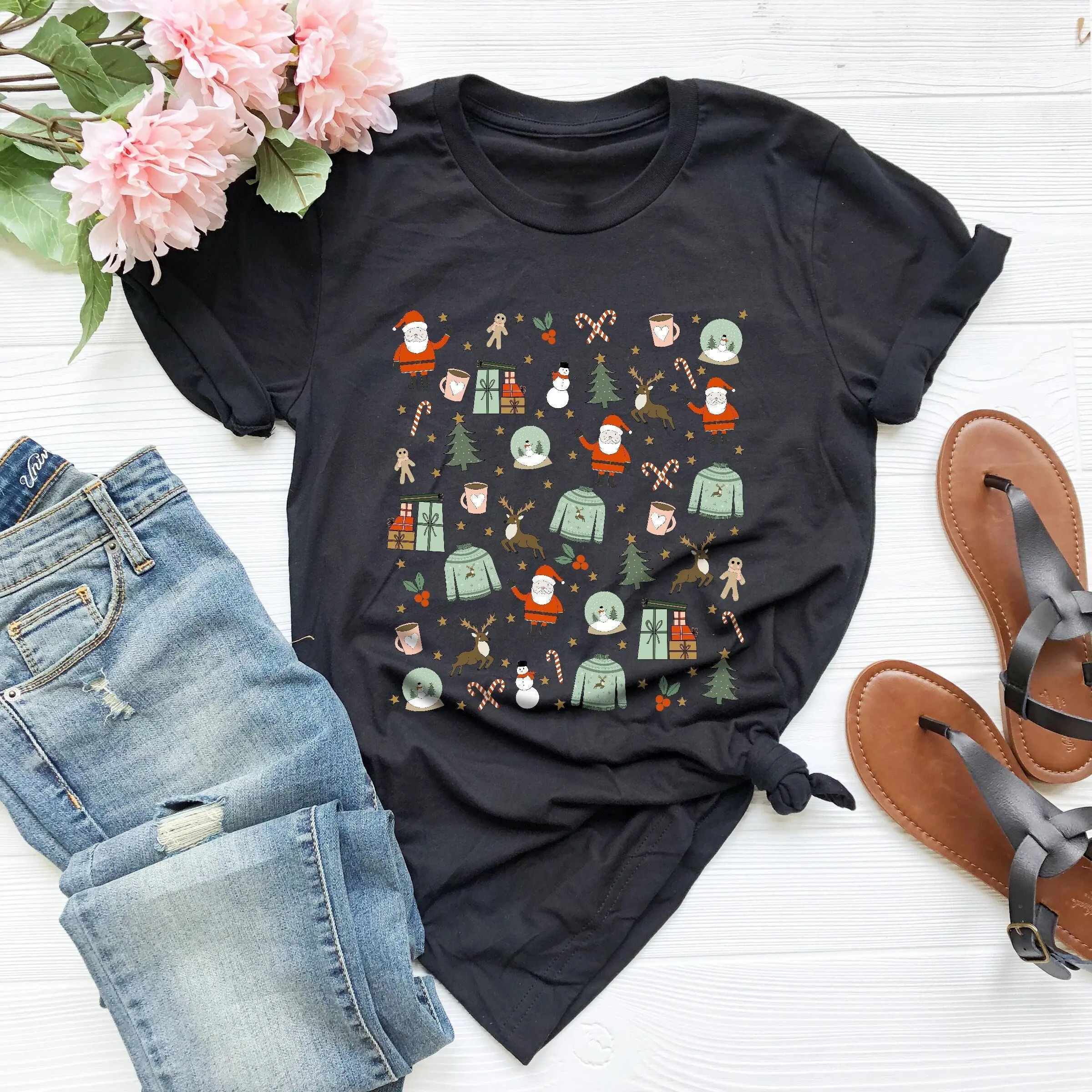 Camiseta navideña, cosas pequeñas de vacaciones, fiesta de garabatos favorita para mujer, Navidad bonita