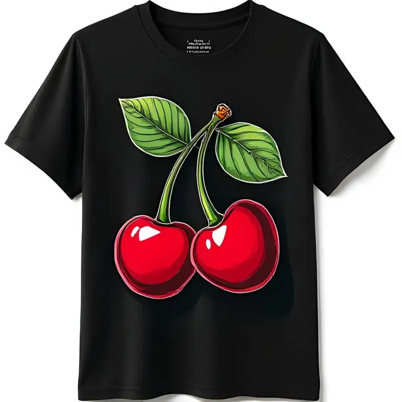Bold Cherry T Shirt On Black Background Eye Catching Fruit Design