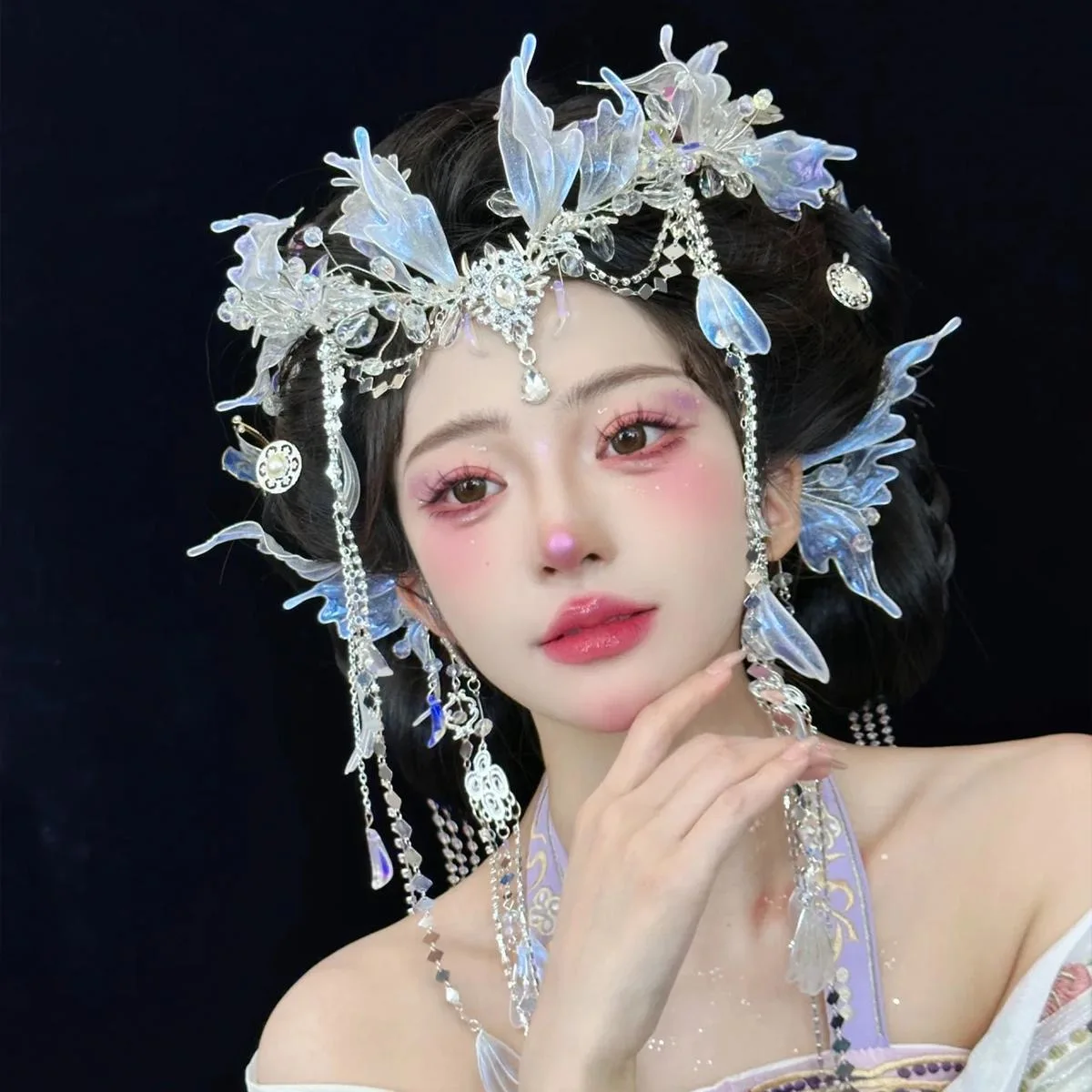 Beauty Exotic Style Mermaid Princess Headdress Mermaid Hair Crown Hanfu Style Forehead Decoration Fairy Headwear Butterfly Tiara