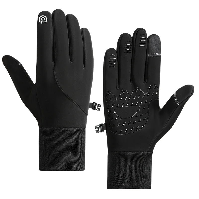 Black L waterproof bicycle gloves, winter motorcycle gloves, touch screen bicycle gloves, outdoor riding scooters, windpr image 3