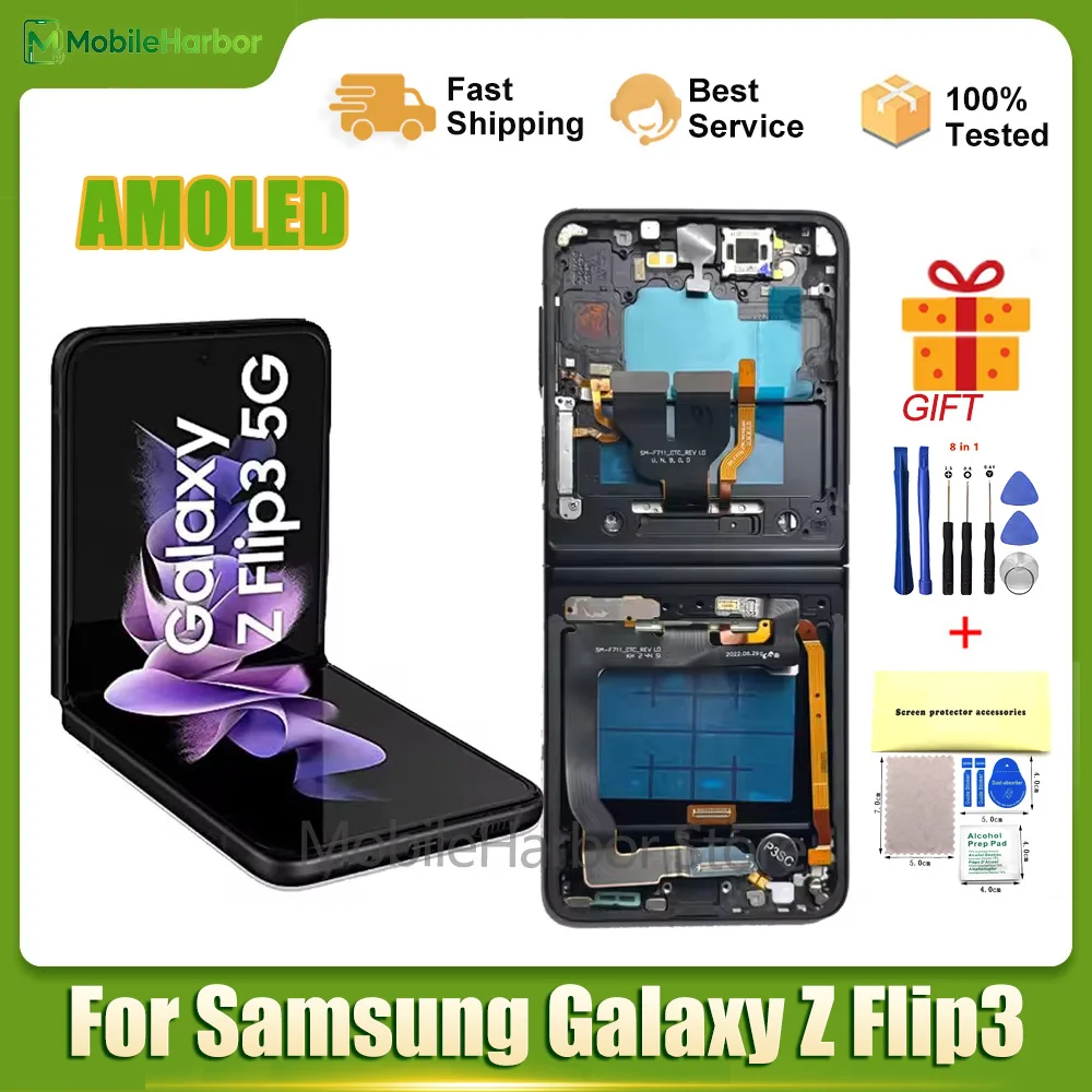 AMOLED Screen For Samsung Galaxy Z Flip3 5G LCD Display Touch Screen Assembly For Samsung Z Flip 3 Foldable LCD Replacement 1