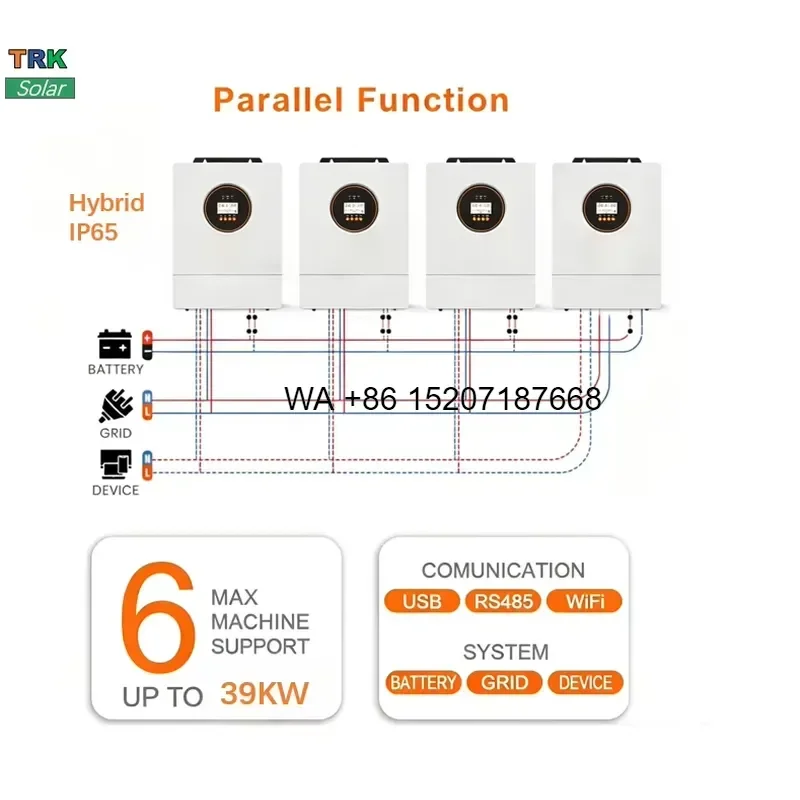 Wmwmnu for Residential 6.5KW Hybrid Solar Power Inverter Wall Mounted IP65 With Dual MPPT and Smart WIFI Remote Monitoring