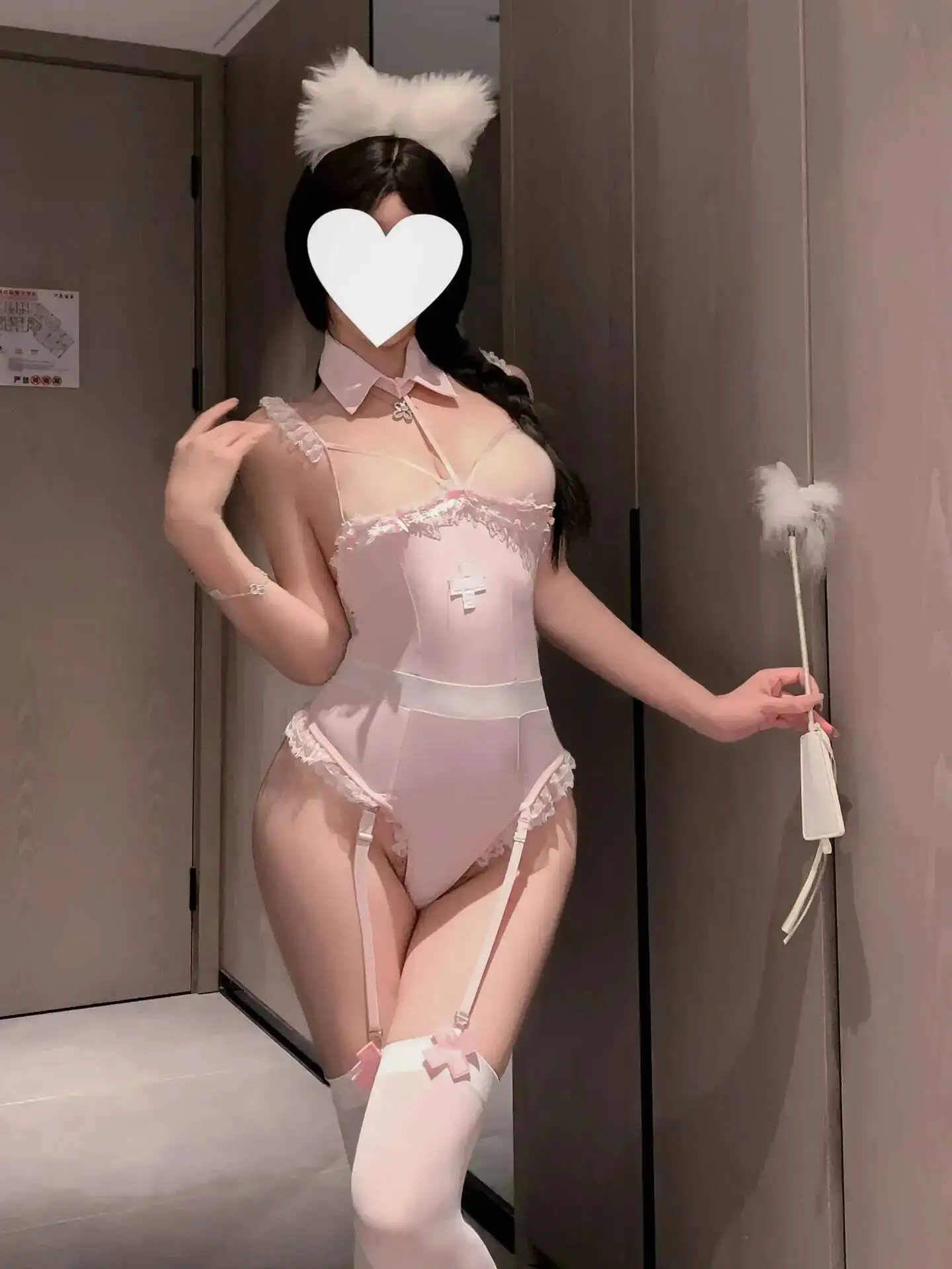 Zwarte Verpleegster Vurige Cosplay Body Nachtclubkleding Met Kanten Rand Hoge Split Erotische Body Pure Desire Charmant Voor Vrouwen F37O