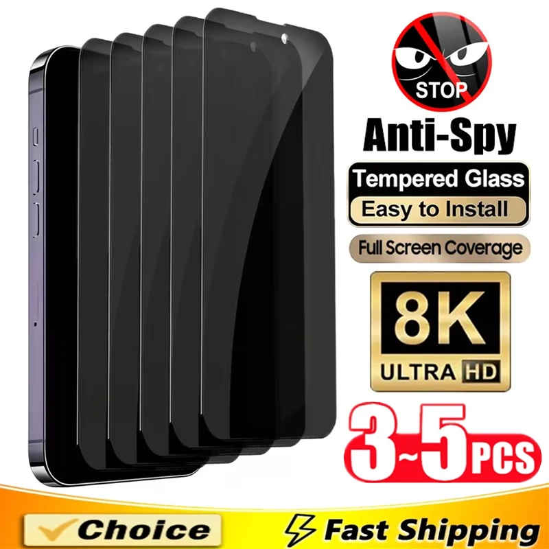 

3-5Pcs Privacy Screen Protector For iPhone 16 15 14 11 12 13 17 Pro Max Anti-spy Tempered Glass For iPhone 15 Plus XR X XS MAX
