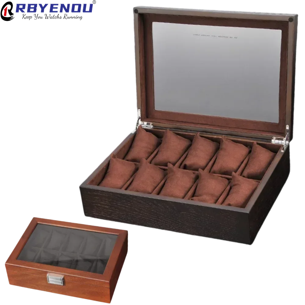 Personalized Free Customized Logo Solid Wood Stickers Watch Storage Case Box 10 Slot Wooden Bracelet Box Pure Watch Storage Case