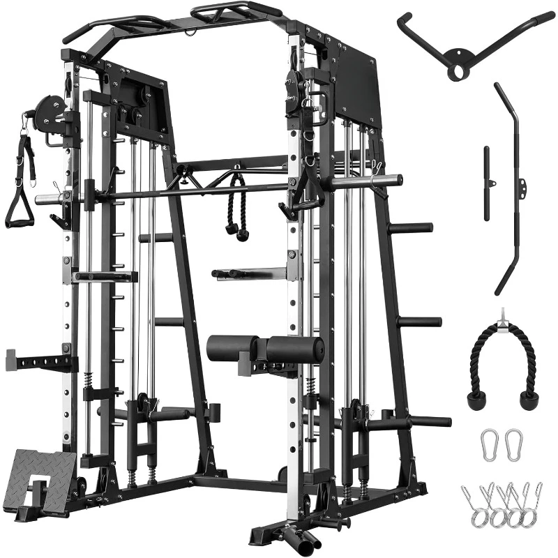 

Smith Machine 2200lbs Squat Rack with LAT-Pull Down System Cable Crossover Machine Training Equipment