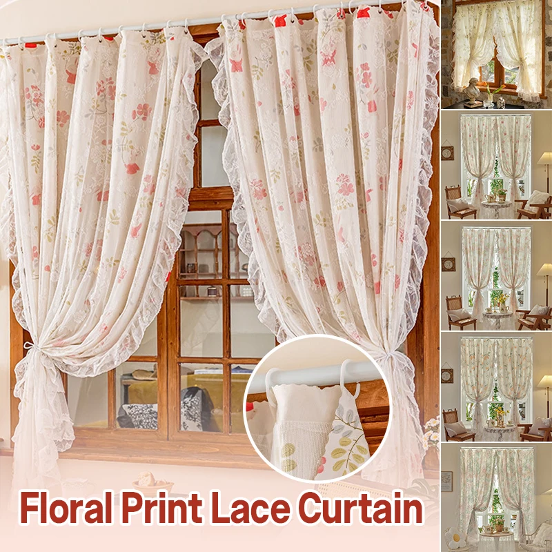 Floral Print Lace Sheer Curtain for Living Room Decoration Window Curtains for Kitchen Modern Tulle Voile Organza Curtains