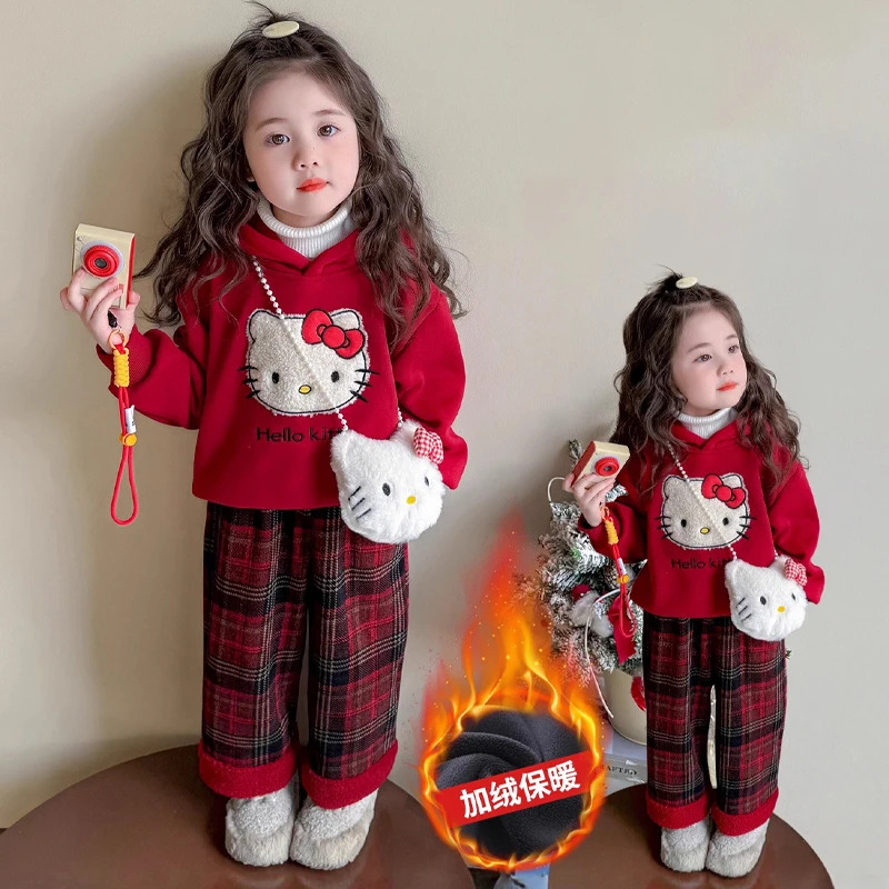 

Sanrio Hellokitty Kid Plush Hoodie Set Kawaii Y2k Anime Children's Clothing Baby Romper Winter Boy Clothes Maternity Coat Boys