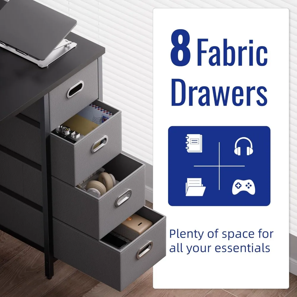 مكتب كمبيوتر للألعاب مقاس 47 بوصة مع 8 أدراج قماشية، وطاولة كتابة للدراسة في المكتب المنزلي لغرفة النوم، ومكتب كمبيوتر وردي مع مساحة تخزين #5