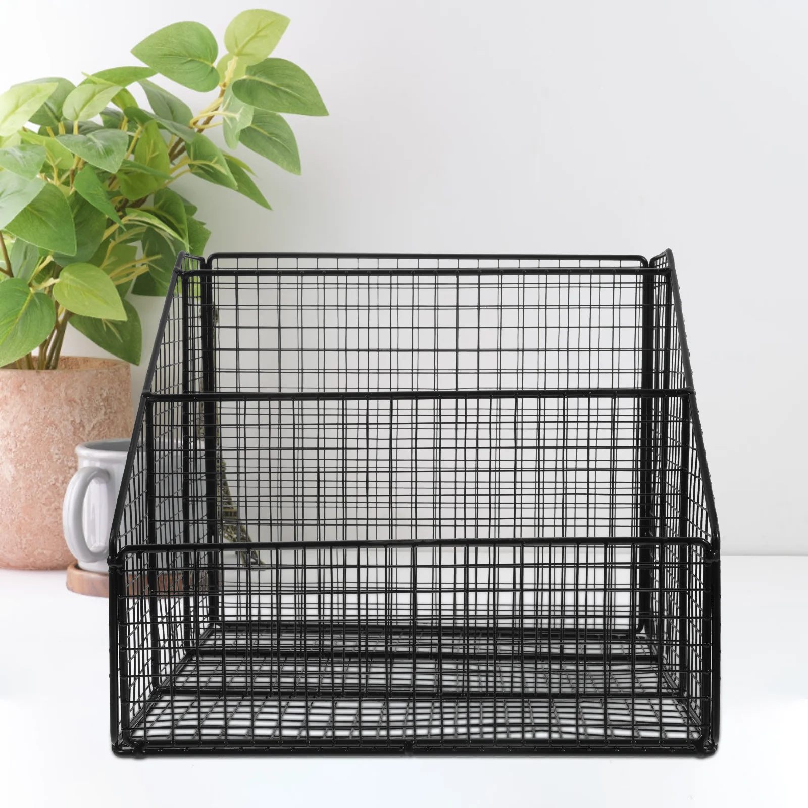 

Multifunctional Layered Bookshelf Wrought Iron Desktop File for Office Home Decorative Storage Space-Saving for Desk