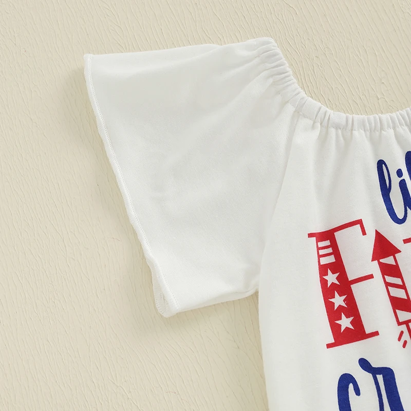 Conjunto de ropa para el Día de la Independencia para niñas pequeñas, pelele con estampado de bandera americana de manga corta y falda de tul para el 4 de julio