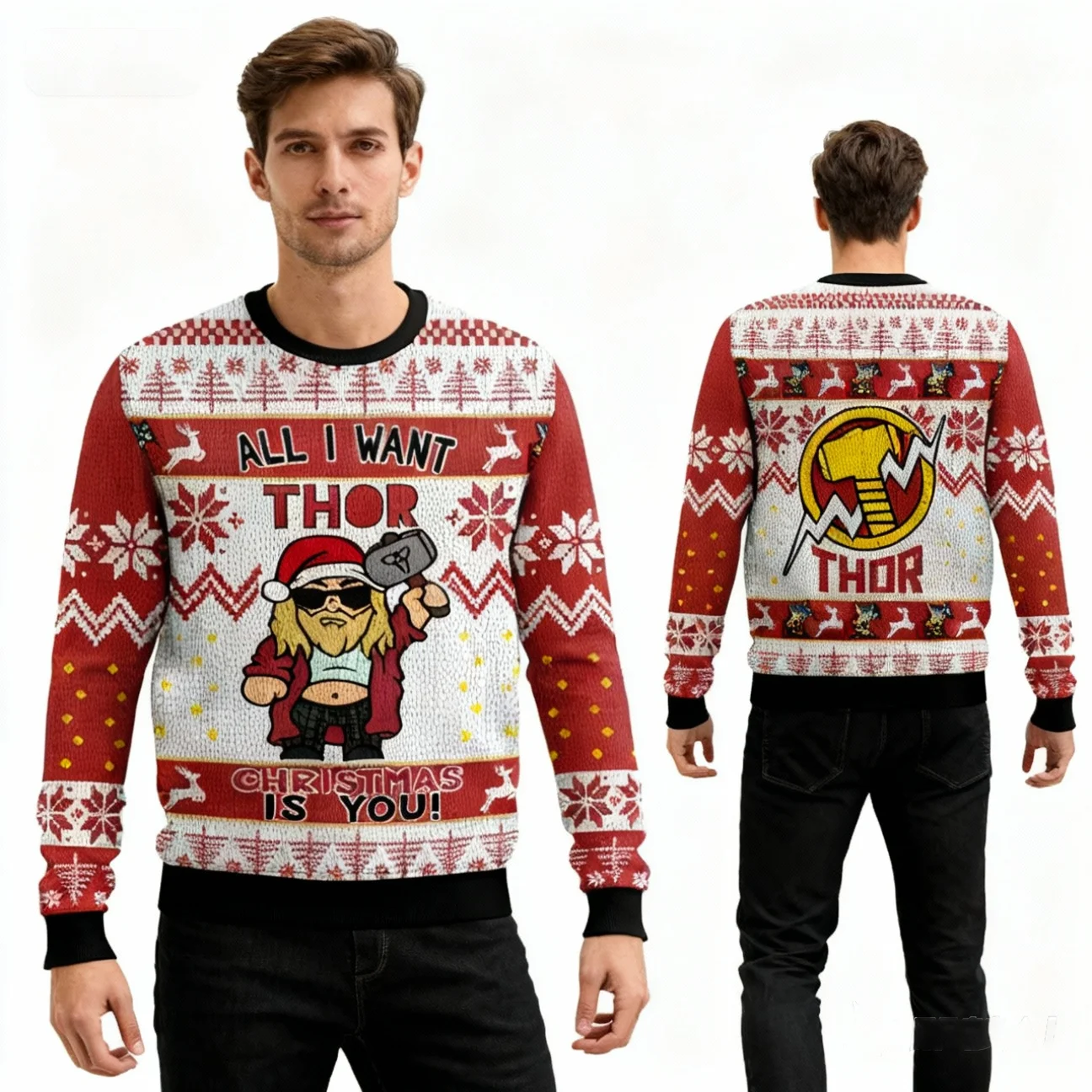 ثور مارفل خارقة مضحك 2026 الشتاء عيد الميلاد سترة قبيحة أنا فقط أريدك الرجال زائد عطلة حزب البلوز هدية الكريسماس
