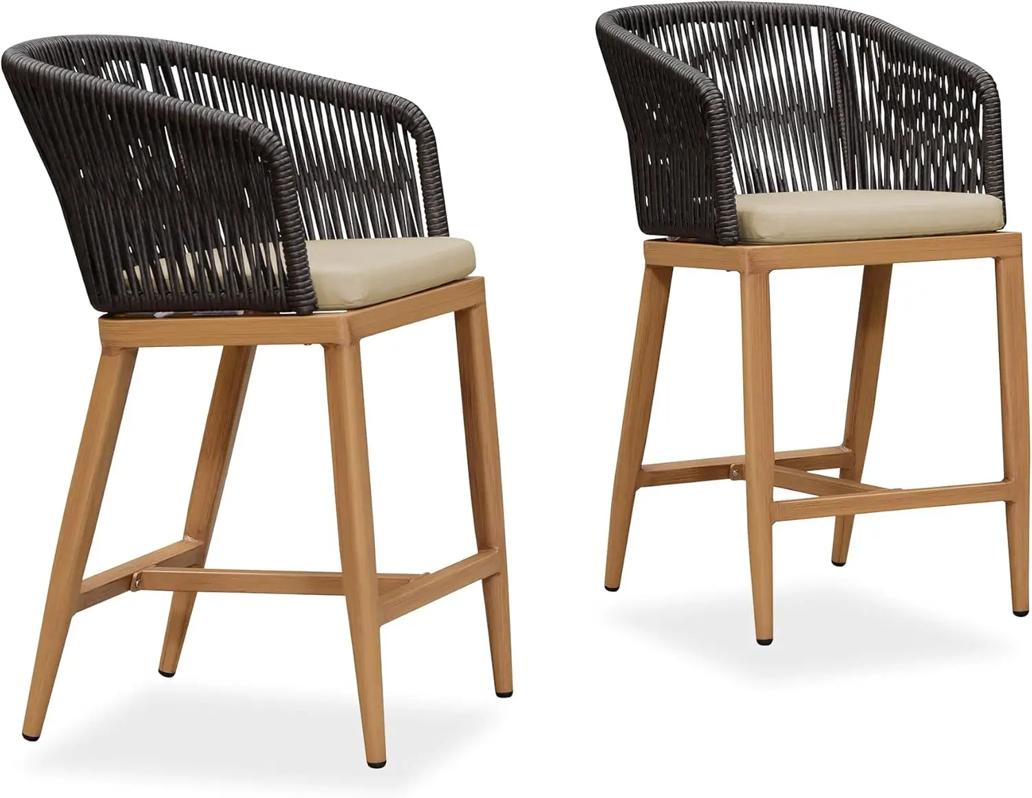 

Counter Height Bar Stool Set of 2 Woven Rattan Counter Stool Bar Chairs Outdoor Barstool for Patio Island Lawn Kitchen Teak